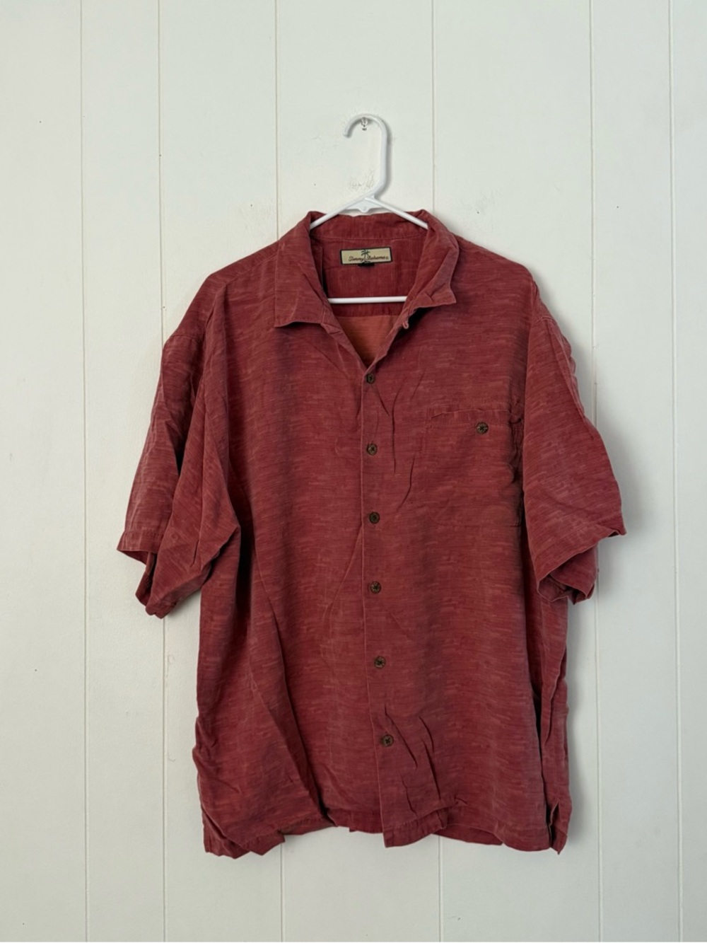 Tommy Bahama Short-Sleeve Button-Down Shirt Brick Red XL 100% Silk Lightweight